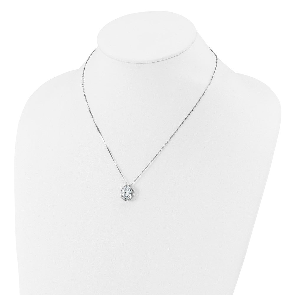 Cheryl M Sterling Silver Rhodium-plated Polished Fancy Oval CZ Halo with 2 Inch Extension Necklace 17.75 Inches