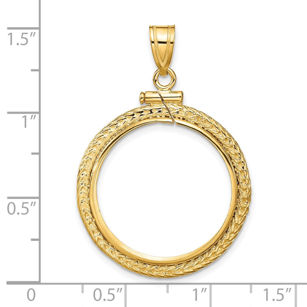 Wideband Distinguished Coin Jewelry 14k Polished Foxtail Chain 21.6mm x 1.7mm Screw Top Coin Bezel Pendant