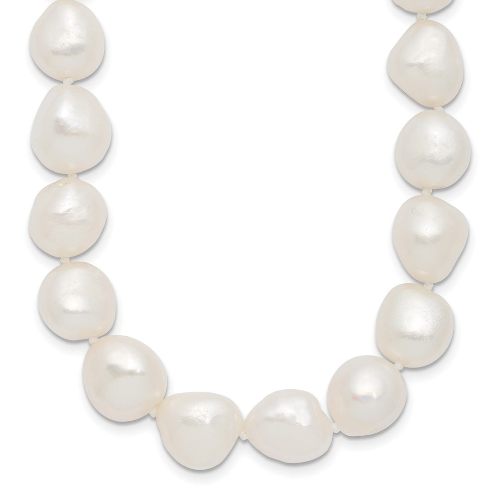 Sterling Silver Rhodium-plated 11-12mm White Baroque Freshwater Cultured Pearl 18 inch Necklace 18 Inches
