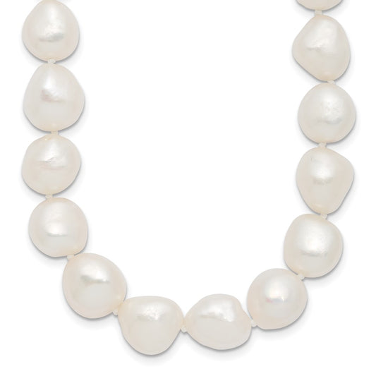 Sterling Silver Rhodium-plated 11-12mm White Baroque Freshwater Cultured Pearl 18 inch Necklace 18 Inches