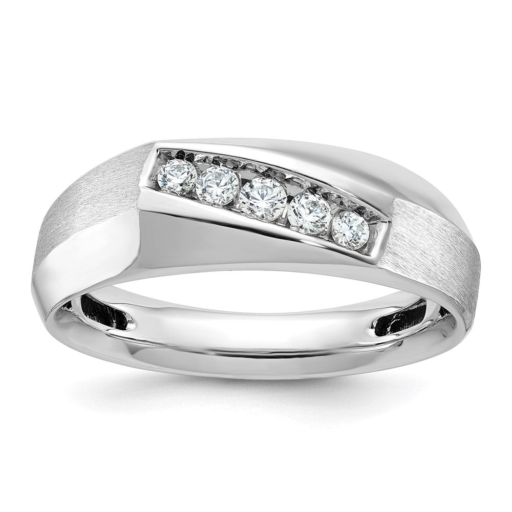 IBGoodman 14k White Gold Men's Polished and Satin 5-Stone 1/4 Carat AA Quality Diamond Ring Size 10