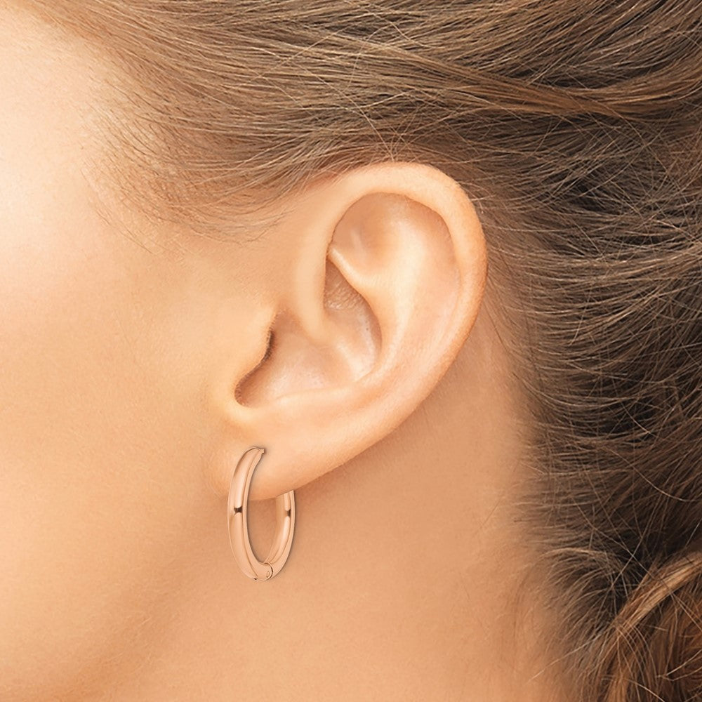 Stainless Steel Polished Rose IP-plated 3mm Hinged Hoop Earrings