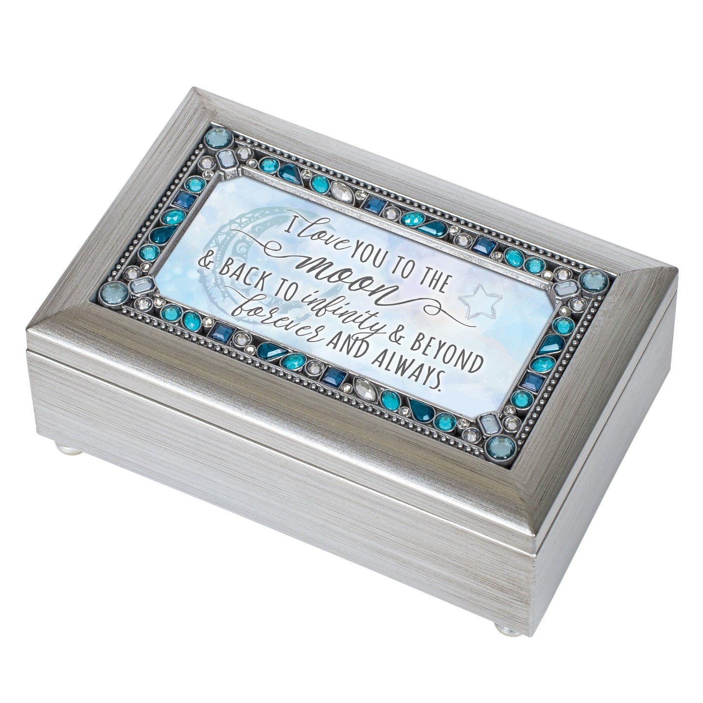 Silver-tone Resin Moon and Back Jeweled Music Box (Plays You Light Up My Life) QGM18626