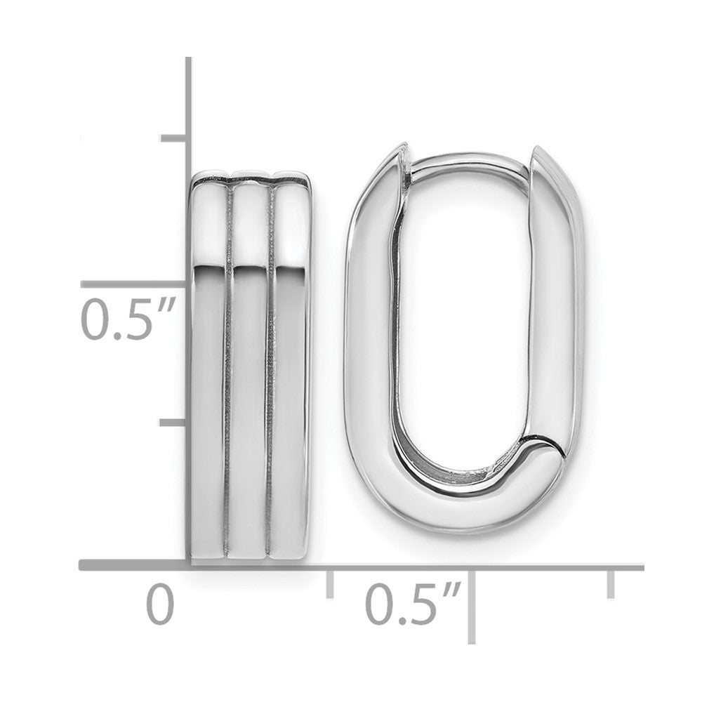 14K WG Polished / Grooved Hinged Huggie Hoop Earrings
