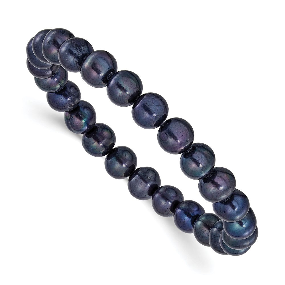 Chisel 8-9mm Black Round Freshwater Cultured Pearl 7 inch Stretch Bracelet 8 inches