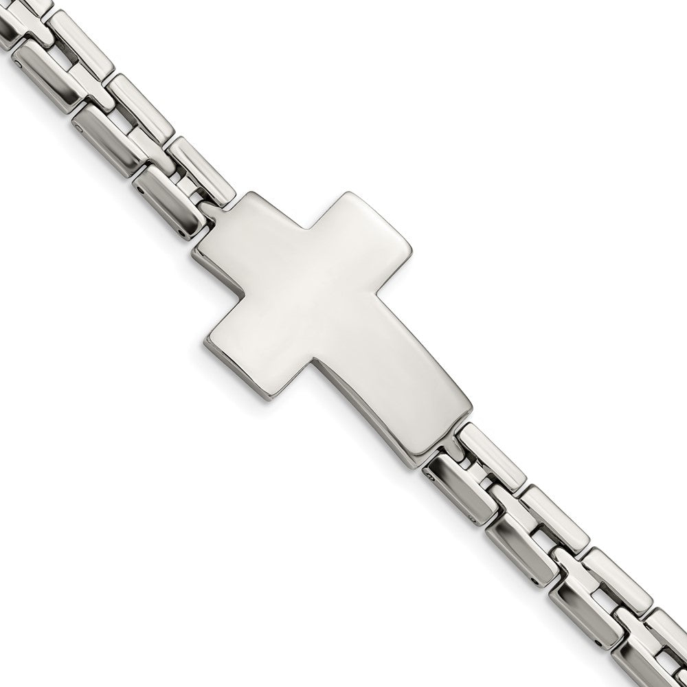 Stainless Steel Polished Cross 8in Bracelet 8 inches