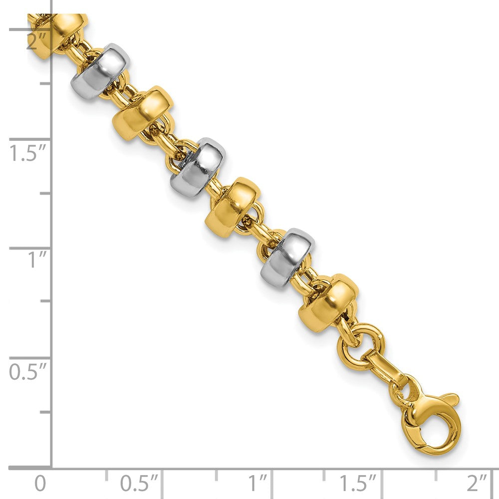 14K w/Wht Rhodium Polish Moveable Beaded Link Bracelet 7.5  inches