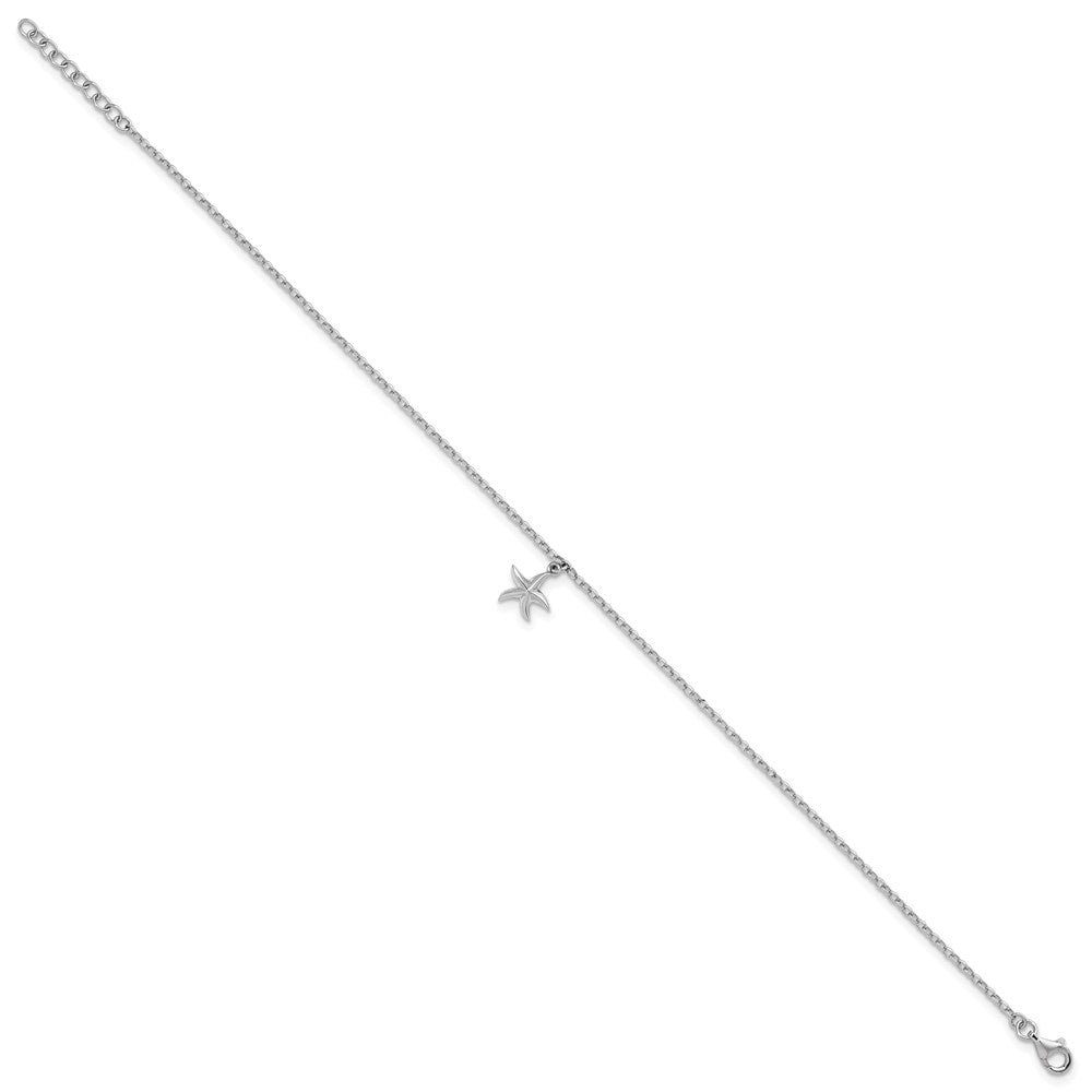 Sterling Silver Rhodium-Plated Dangle Starfish 9 inch with an 1 inch extention Anklet