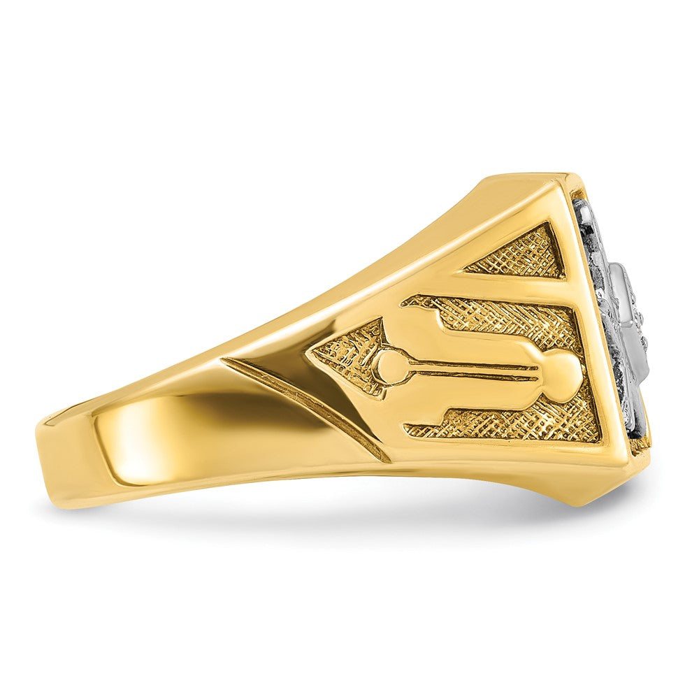 IBGoodman 14k with White Rhodium Men's Polished and Textured Diamond Blue Lodge Master Masonic Ring Size 10