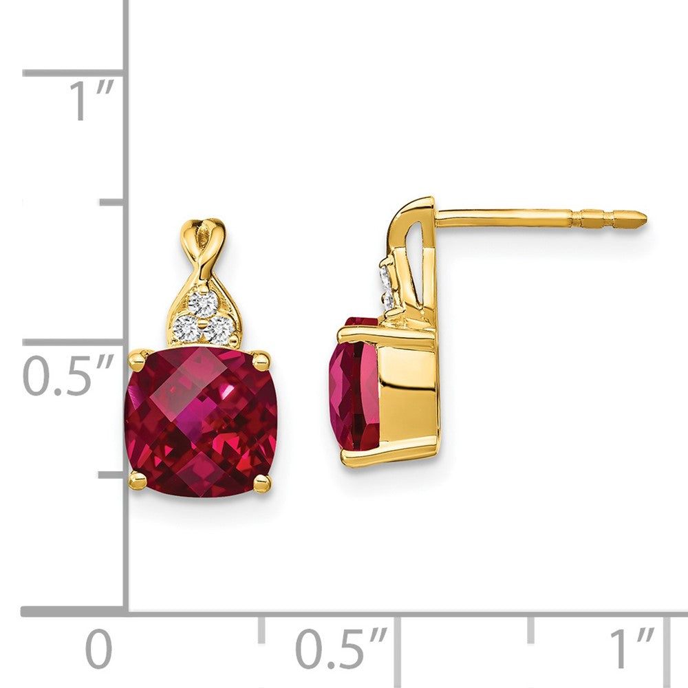 14k Checkerboard Created Ruby and Diamond Earrings