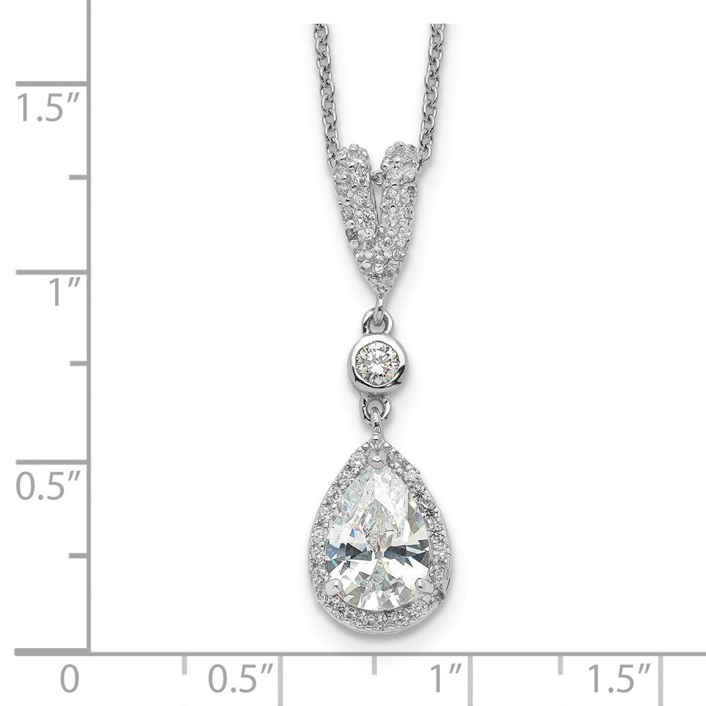 Cheryl M Sterling Silver Rhodium-plated Brilliant-cut CZ Teardrop and Bezel Halo 18 Inch Necklace 18 Inches