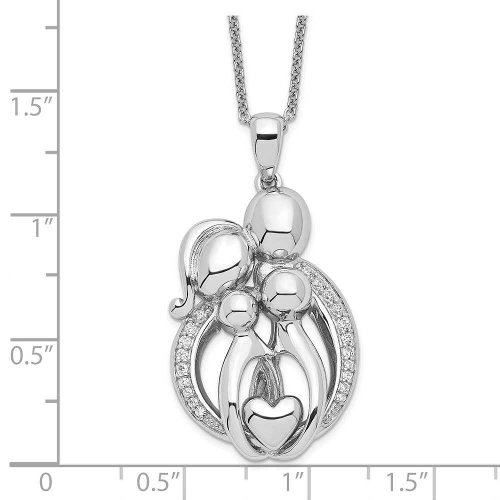Sentimental Expressions Sterling Silver Rhodium-plated CZ Family of 4 Gathering 18in. Necklace 18 Inches