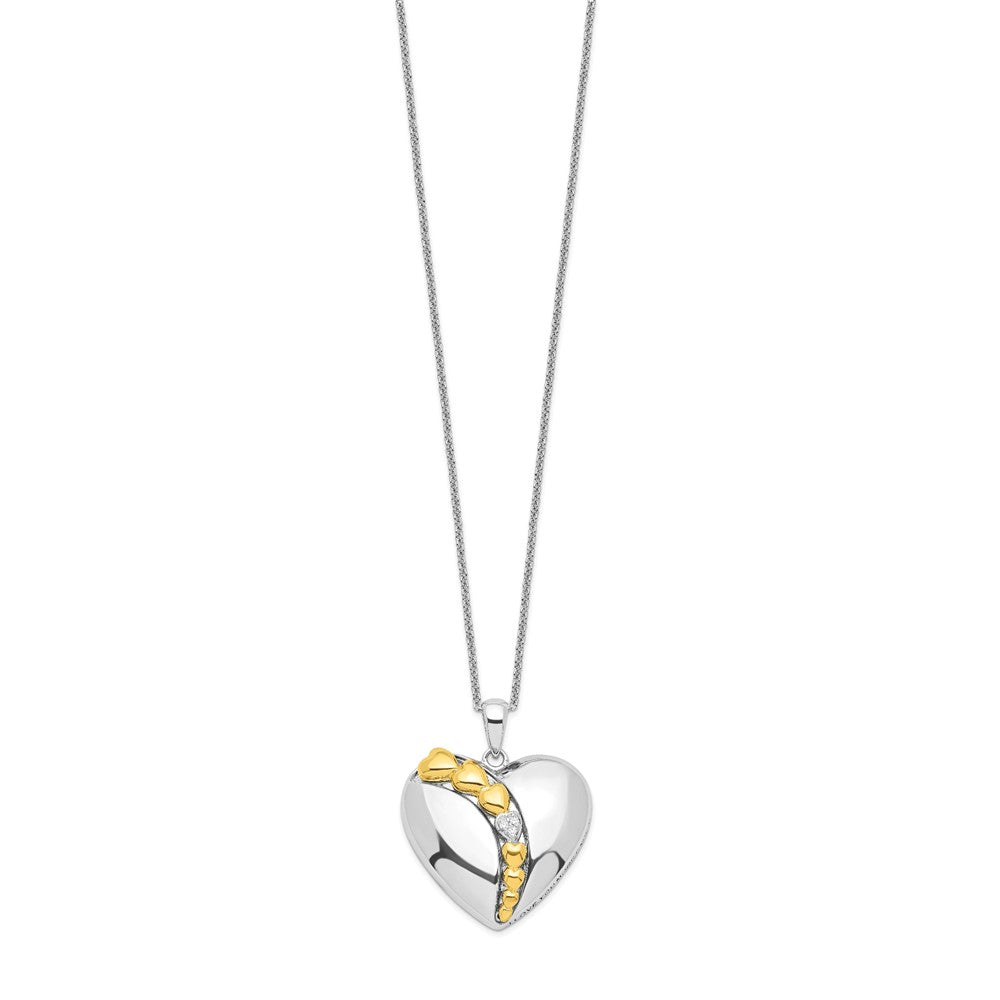 Sentimental Expressions Sterling Silver Rhodium and Gold-plated CZ I Love You More Each Day Heart 18 inch Necklace with Poem Card 18 Inches
