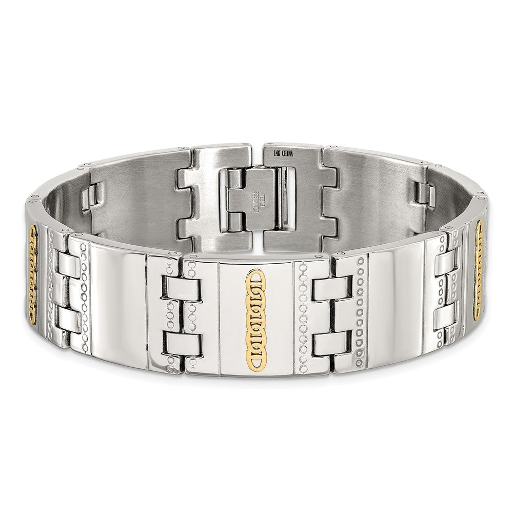 Chisel Stainless Steel Polished and Textured with 14K Gold Accent 8.5 inch Link Bracelet 8.5 inches