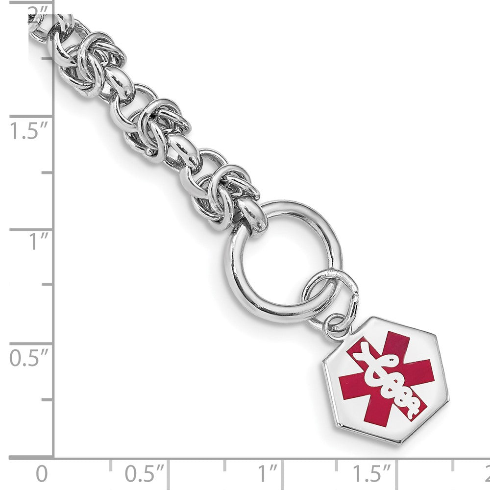 Sterling Silver Rhodium Engraveable Enamel Hexagon Medical ID Bracelet 7.75 inches