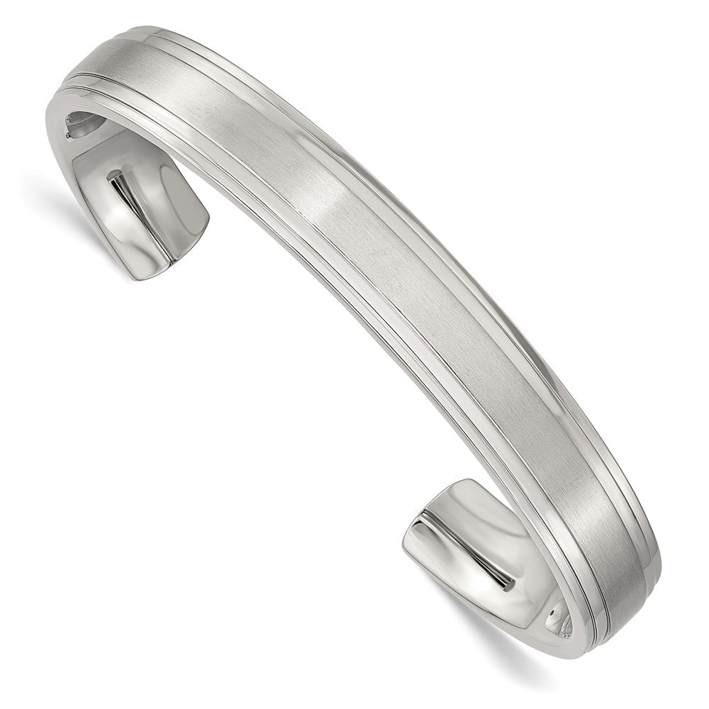 Stainless Steel Brushed and Polished Double Step Edge Bangle 7.25 inches