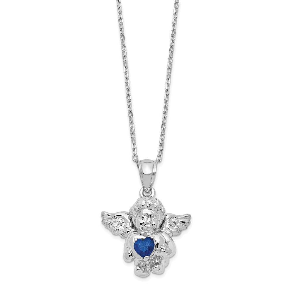 Sterling Silver RH-pltd CZ Sept Birthstone Angel Ash Holder 18in Necklace 18 Inches