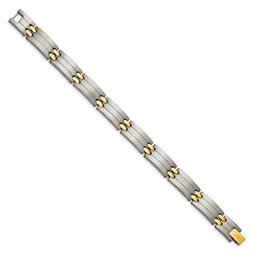 Titanium Brushed and Polished Yellow IP-Plated 8.5in Bracelet 8.5 inches
