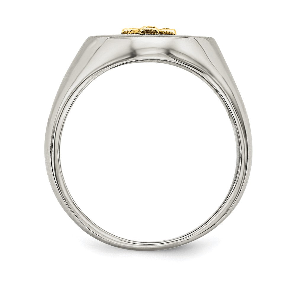 Stainless Steel Polished w/10K Gold Cross and .02ct Diamond Ring Size - 9
