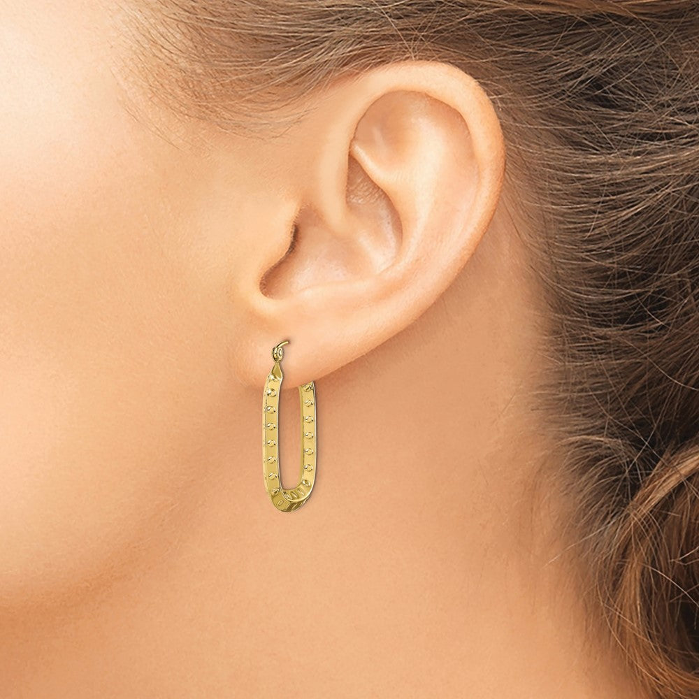 10k Polished Textured Rectangle Hoop Earrings