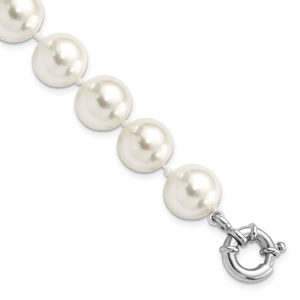 Majestik Sterling Silver Rhodium-plated 12-13mm White Imitation Shell Pearl Hand-knotted Bracelet 7.5 inches