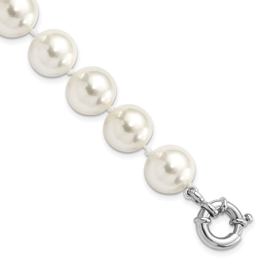 Majestik Sterling Silver Rhodium-plated 12-13mm White Imitation Shell Pearl Hand-knotted Bracelet 7.5 inches