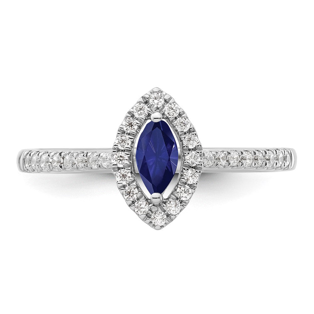 10kw Created Blue Sapphire & Diamond Birthstone Ring
