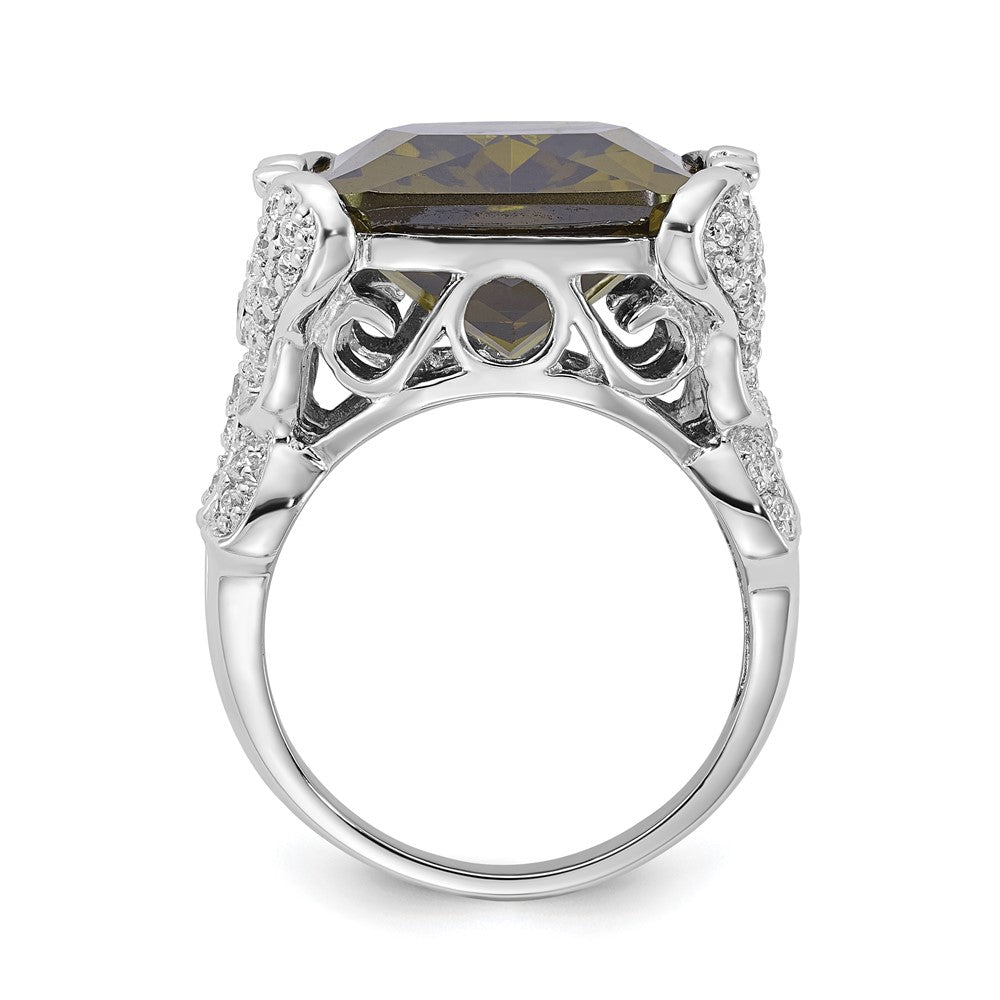 Sterling Silver Polished Green & Clear CZ Butterfly Sides Ring