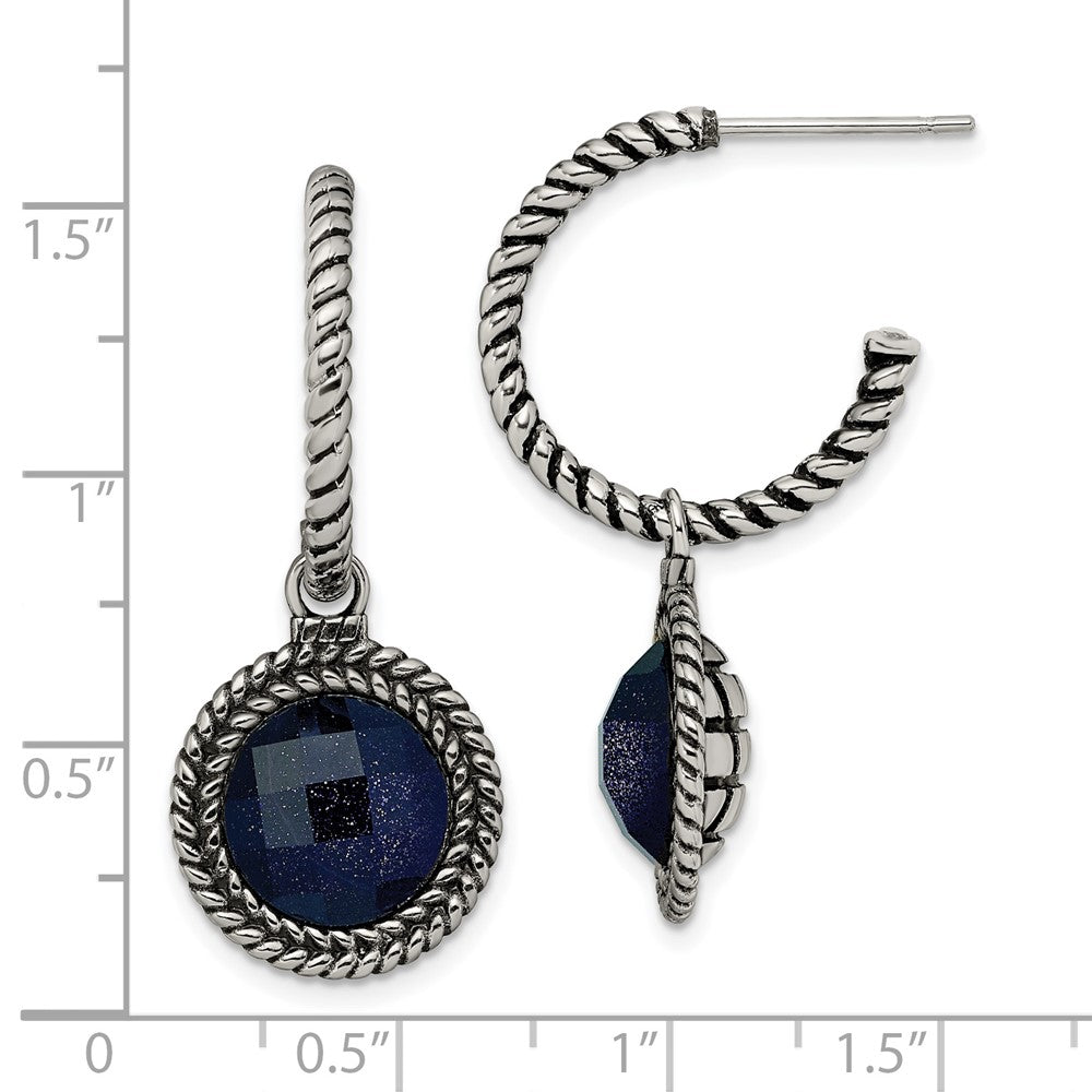 Stainless Steel Antiqued and Polished Blue Sandstone Reversible Earrings