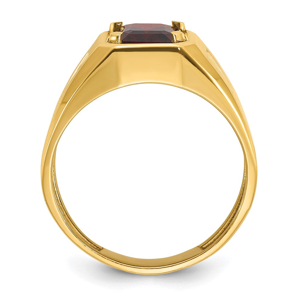 14k IBGoodman Men's Polished and Satin Garnet and 1/15 carat Diamond Complete Ring
