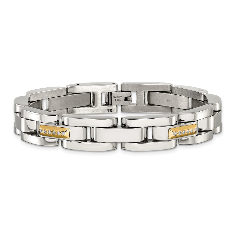 Chisel Stainless Steel Polished with 14K Gold Accent and 1/4ct. Diamond 8.25 inch Link Bracelet 8.25 inches