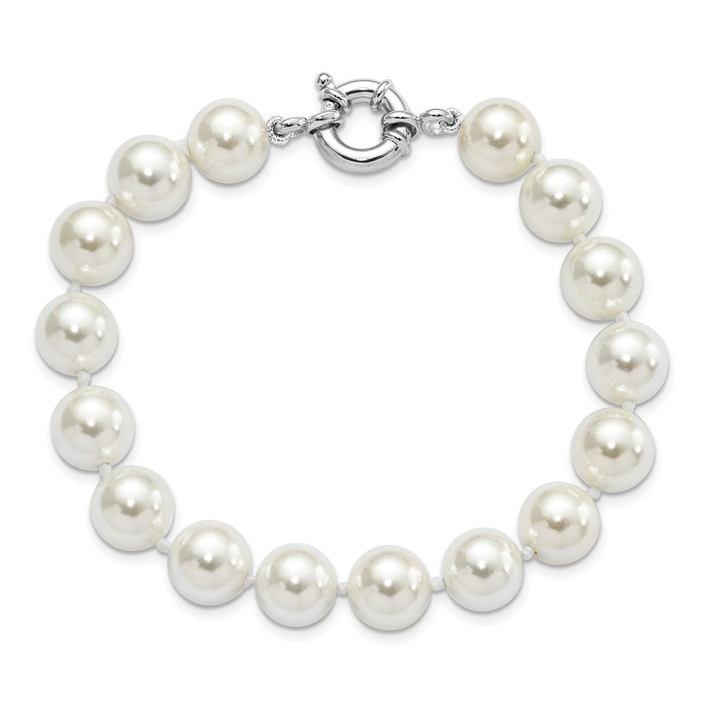 Majestik Sterling Silver Rhodium-plated 10-11mm Imitation Shell Pearl Hand-knotted Bracelet 7.5 inches