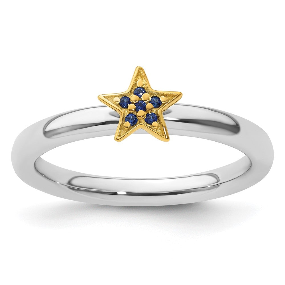 SS Stackable Expression Gold-Plated Cr. Sapphire Star Ring Size -7