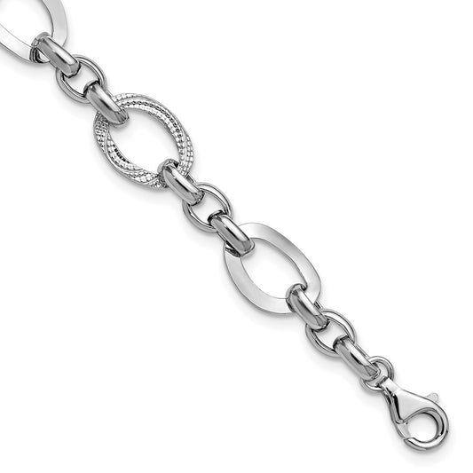 SS RH-plat Polish/Textured Fancy Link w/1.25in ext. Bracelet 8.75  inches