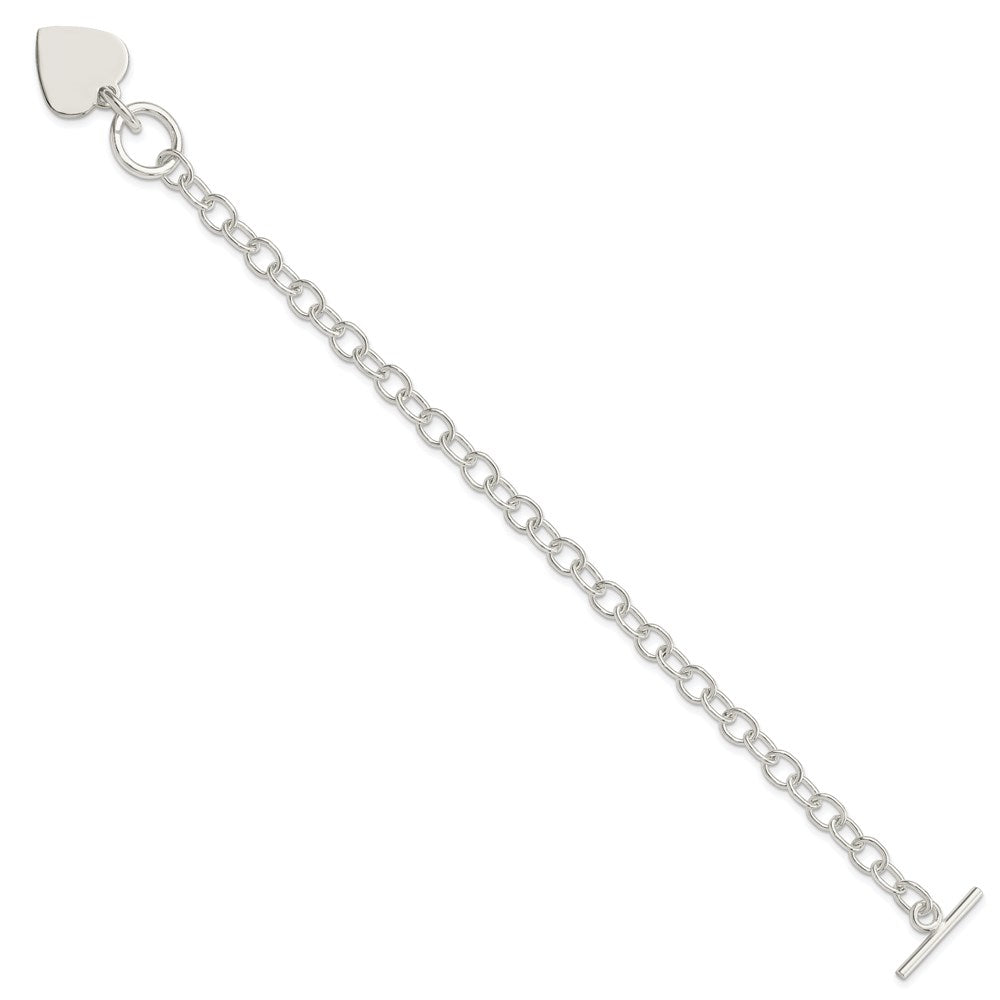 Sterling Silver Polished Engraveable Heart Charm Bracelet 7.5 inches