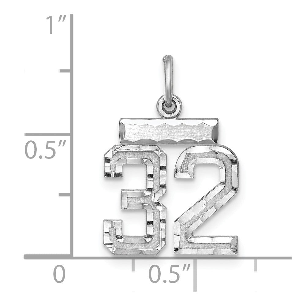 Sterling Silver Rhodium-plated Diamond-cut #32 Charm