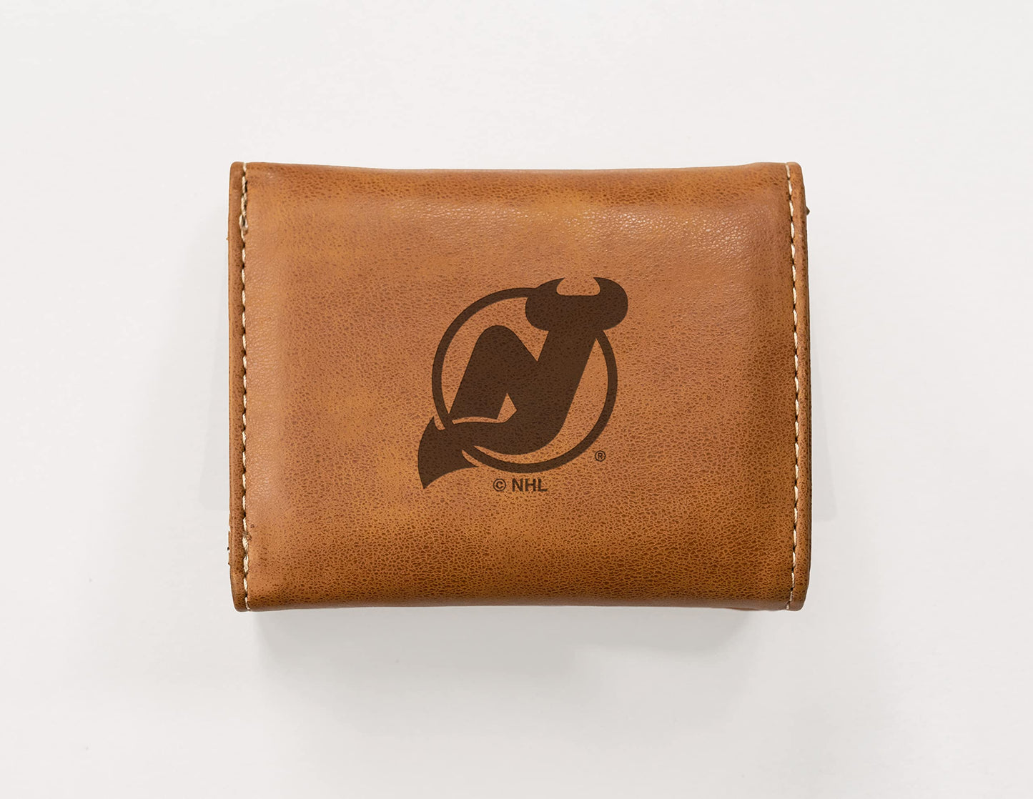 Hockey Rico Industries New Jersey Devils Brown Laser Engraved Trifold Laser Engraved Tri-Fold Wallet - Men's Accessory