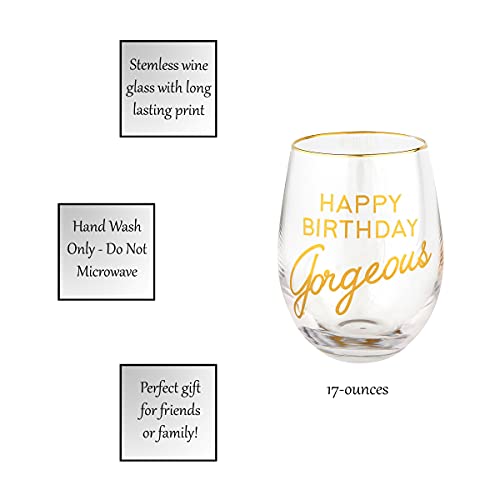 Creative Brands Sippin' Pretty Stemless Wine Glass, 17-Ounce, Happy Birthday Gorgeous
