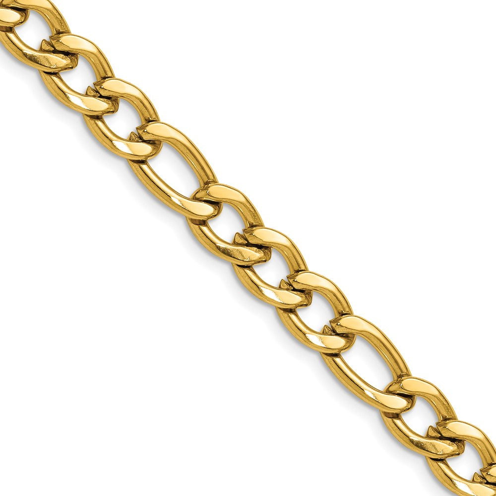 Chisel Stainless Steel Polished Yellow IP-plated 7.5mm 20 inch Figaro Chain