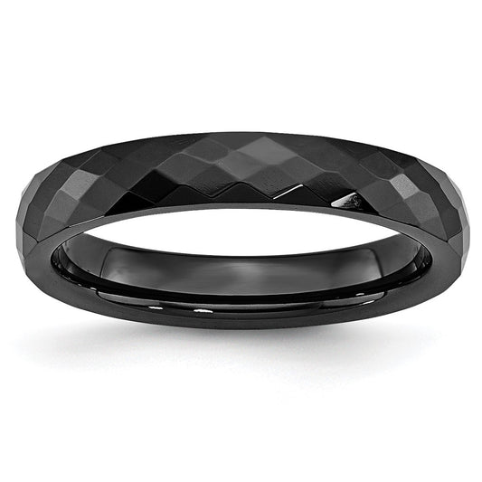 Ceramic Black 4mm Faceted Polished Band Size - 10.5