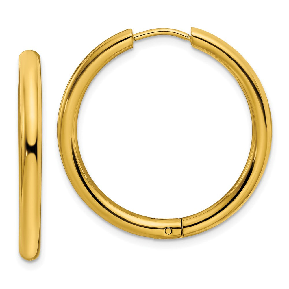 Stainless Steel Polished Yellow IP-plated 3mm Hinged Hoop Earrings