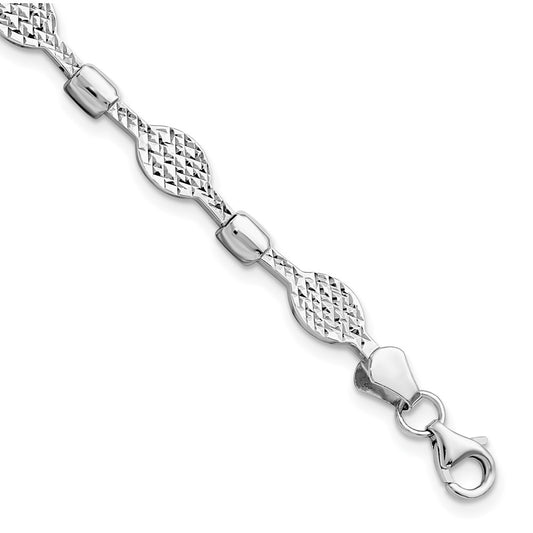 14K White Gold Diamond-Cut Bracelet 7  inches