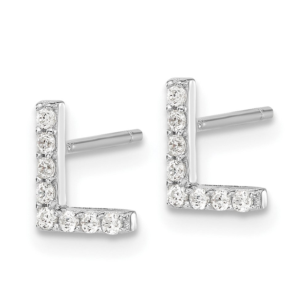 Cheryl M Sterling Silver Rhodium-plated Polished Letter L CZ Initial Post Earrings