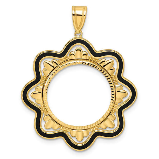 14k Diamond Cut Black Epoxy Wave with 18.0mm Prong Coin Bezel Pendant