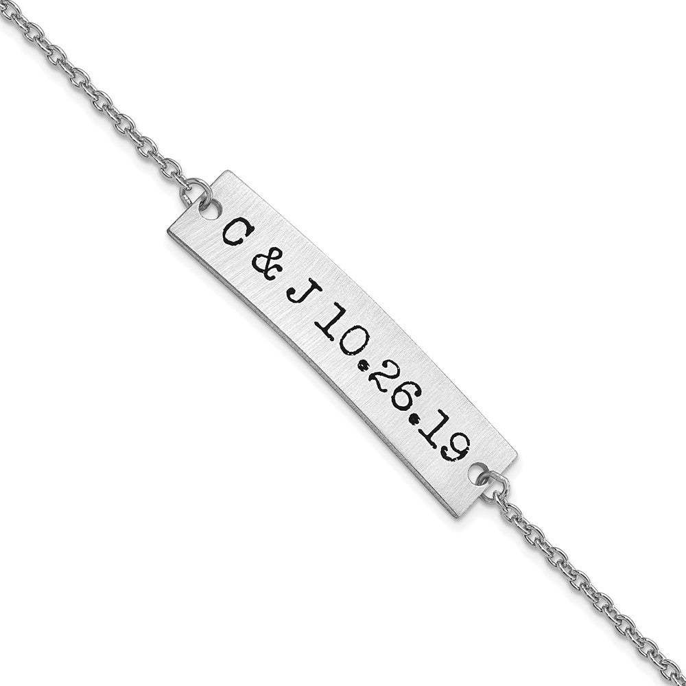 SS/Rhodium-plated Brushed Epoxy Initials and Date Bar Bracelet