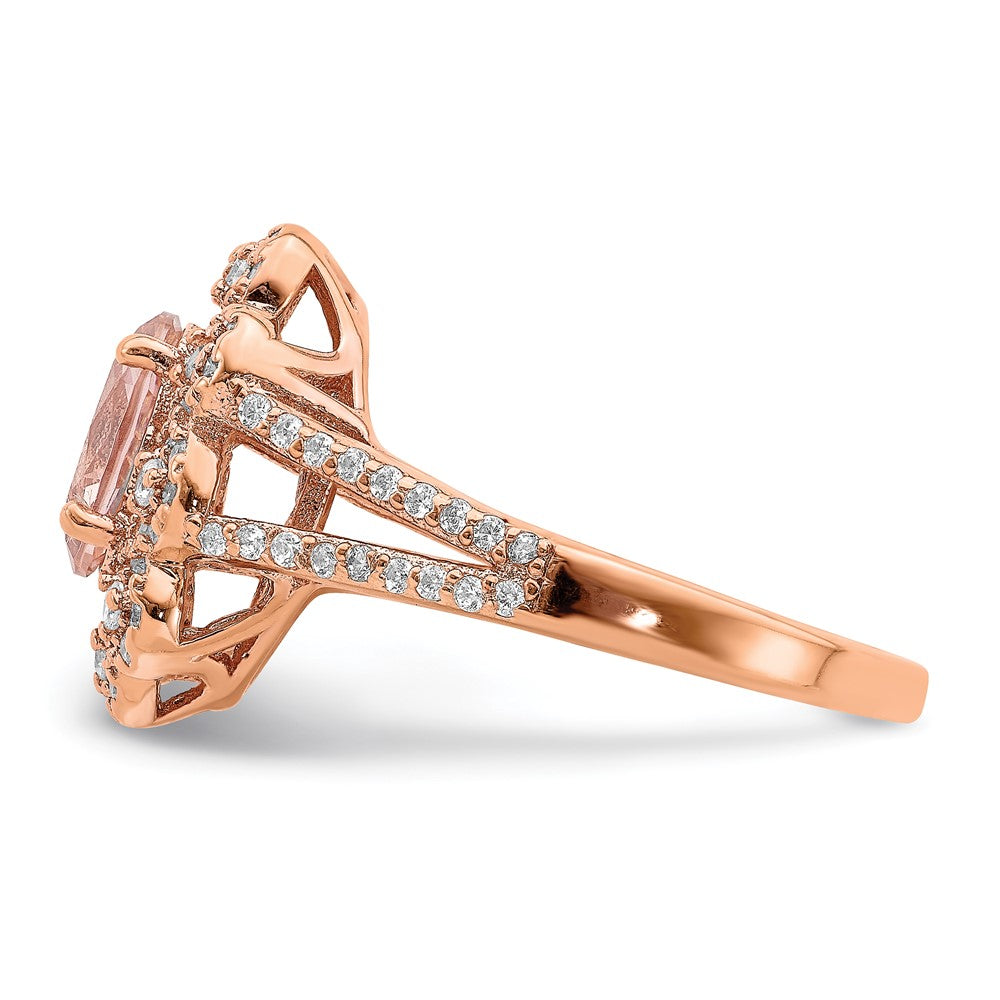Sterling Silver Rose Gold-plated Imitation PinkSapphire/CZ Ring