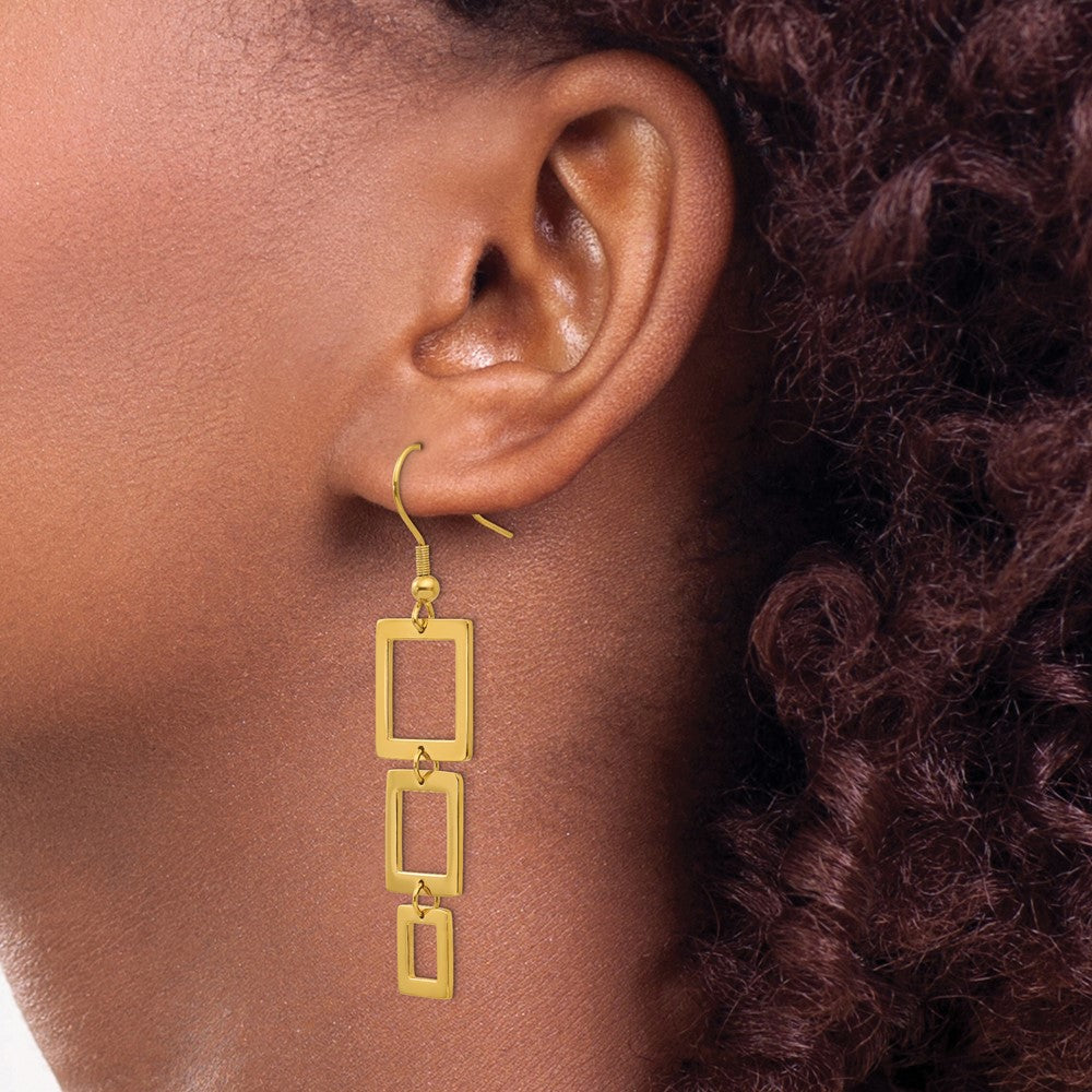 Stainless Steel Polished Yellow IP-plated Squares Dangle Earrings