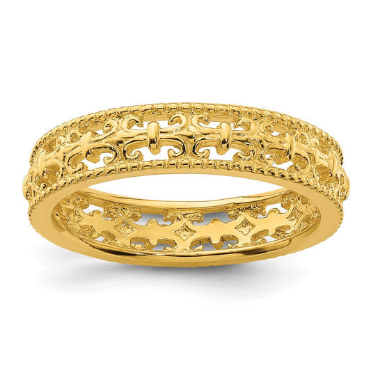 Sterling Silver Stackable Expressions Gold-plated Carved Band Size -9