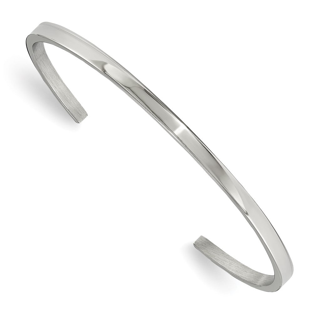 Stainless Steel Polished 3mm Cuff Bangle 6.5 inches