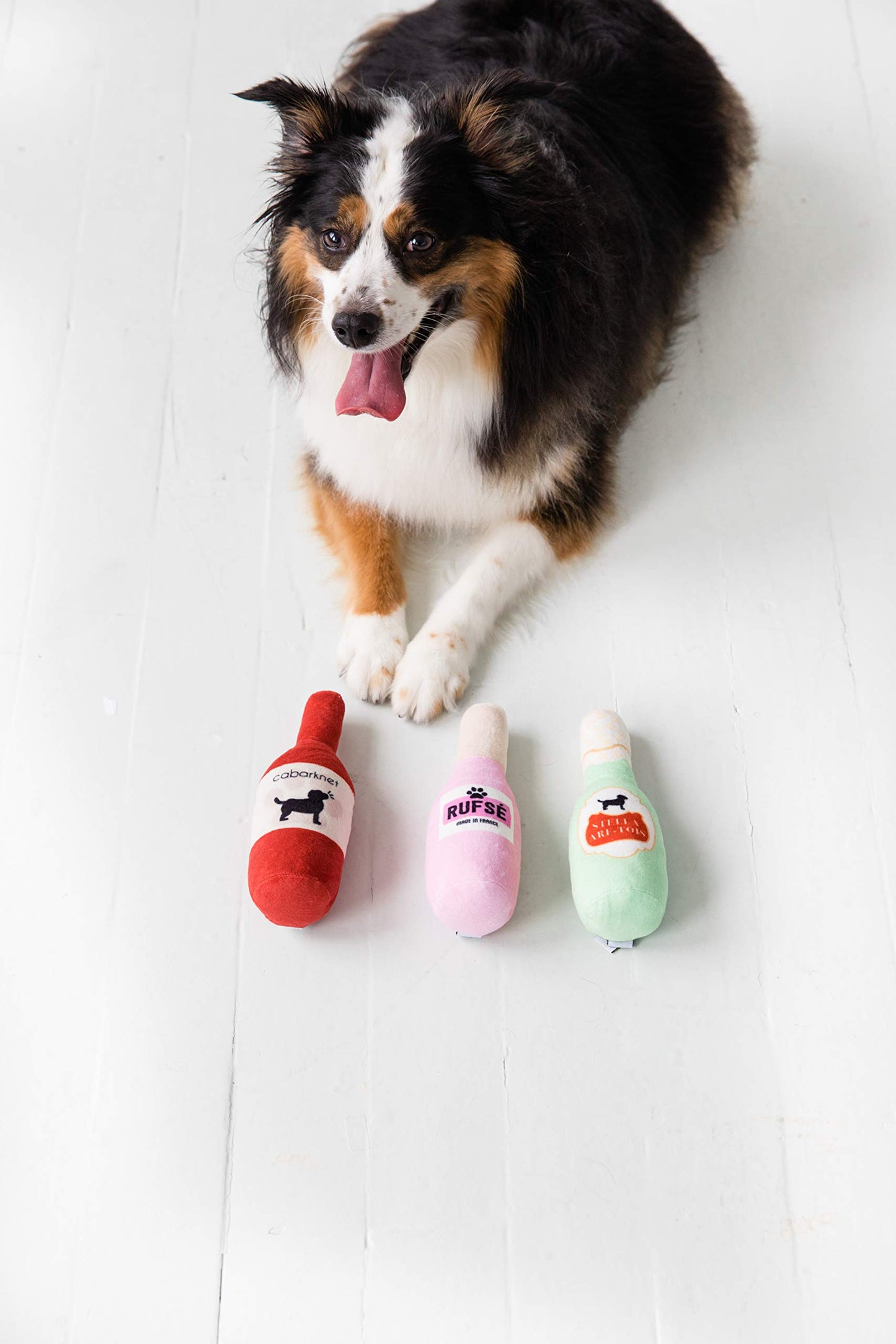 Pearhead Pet Beer, Wine & Rose Plush Dog Toy, Set of 3